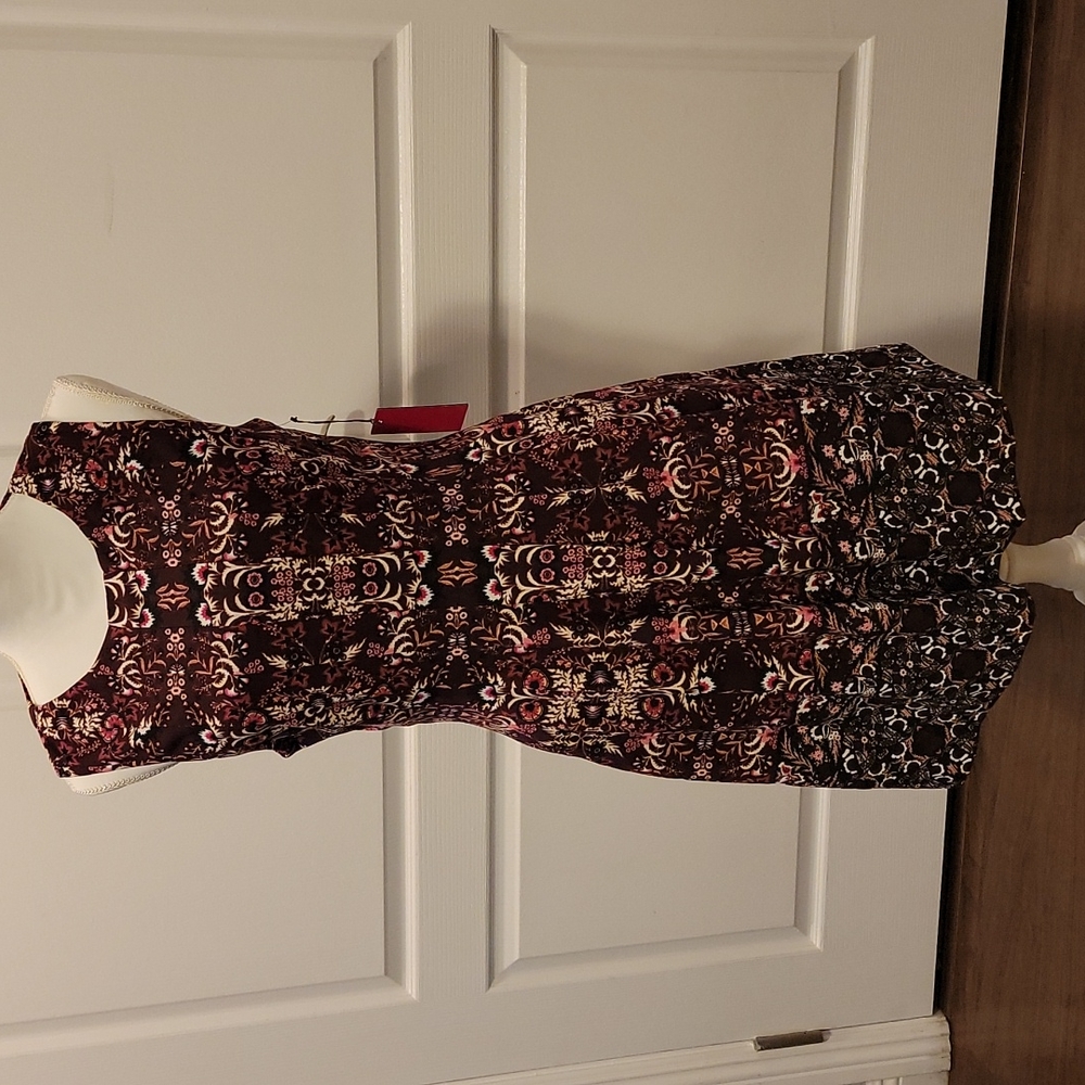 Vince Camuto fitted dress, size 12, purple pattern, knee length